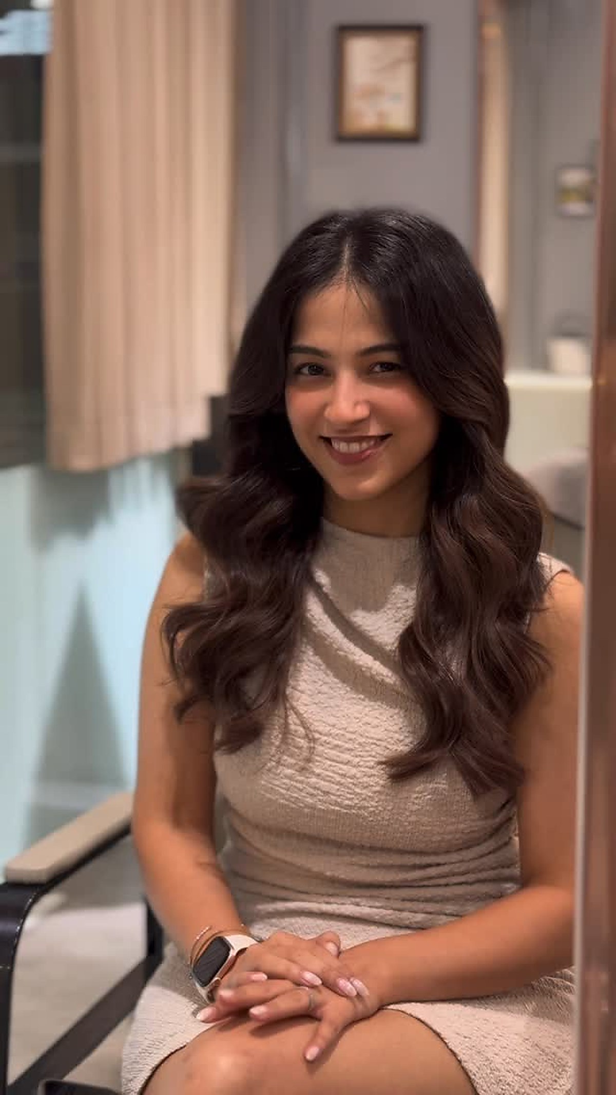 Long wavy hair portrait, considered finish