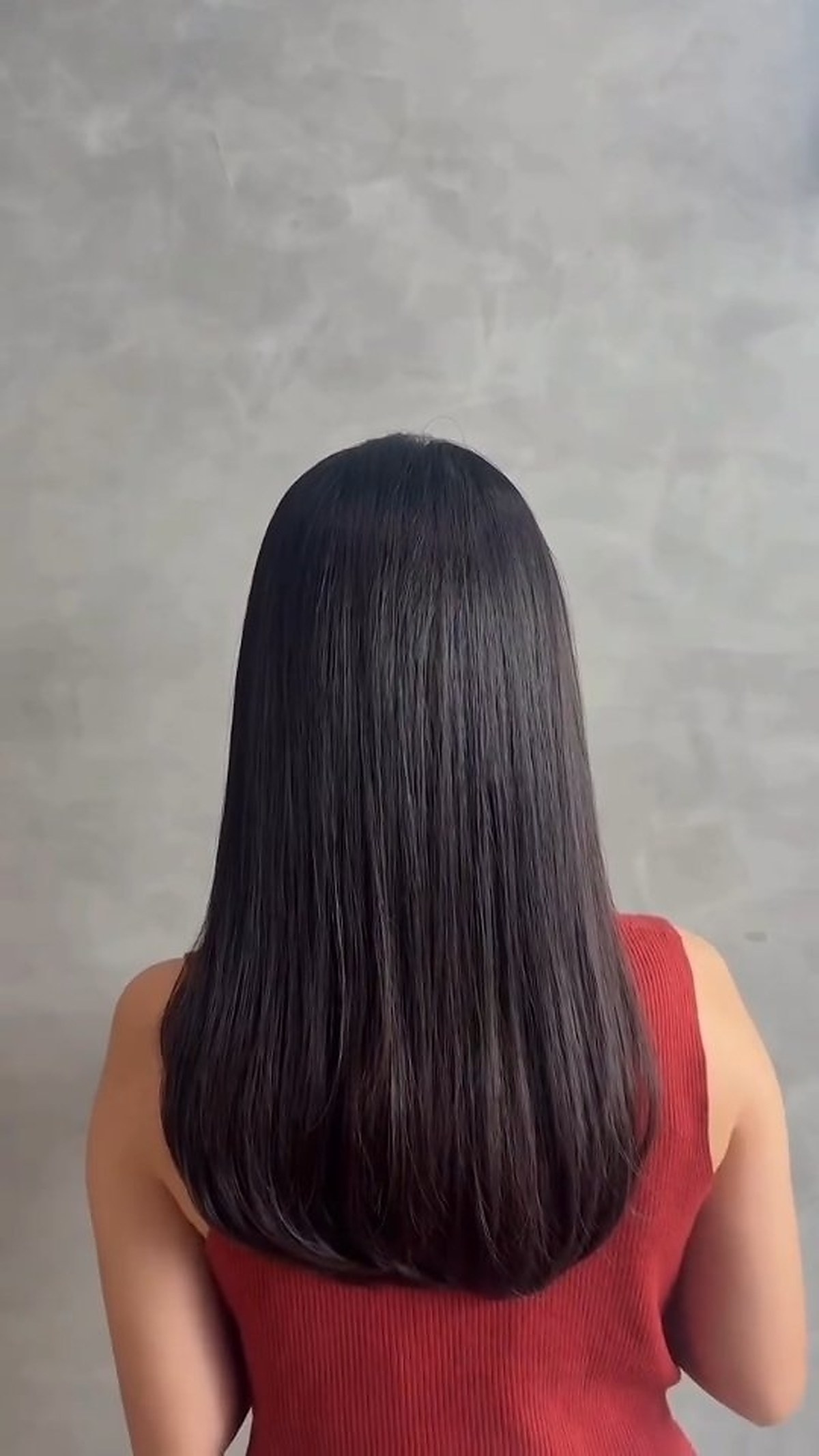 Long straight hair styling, polished finish