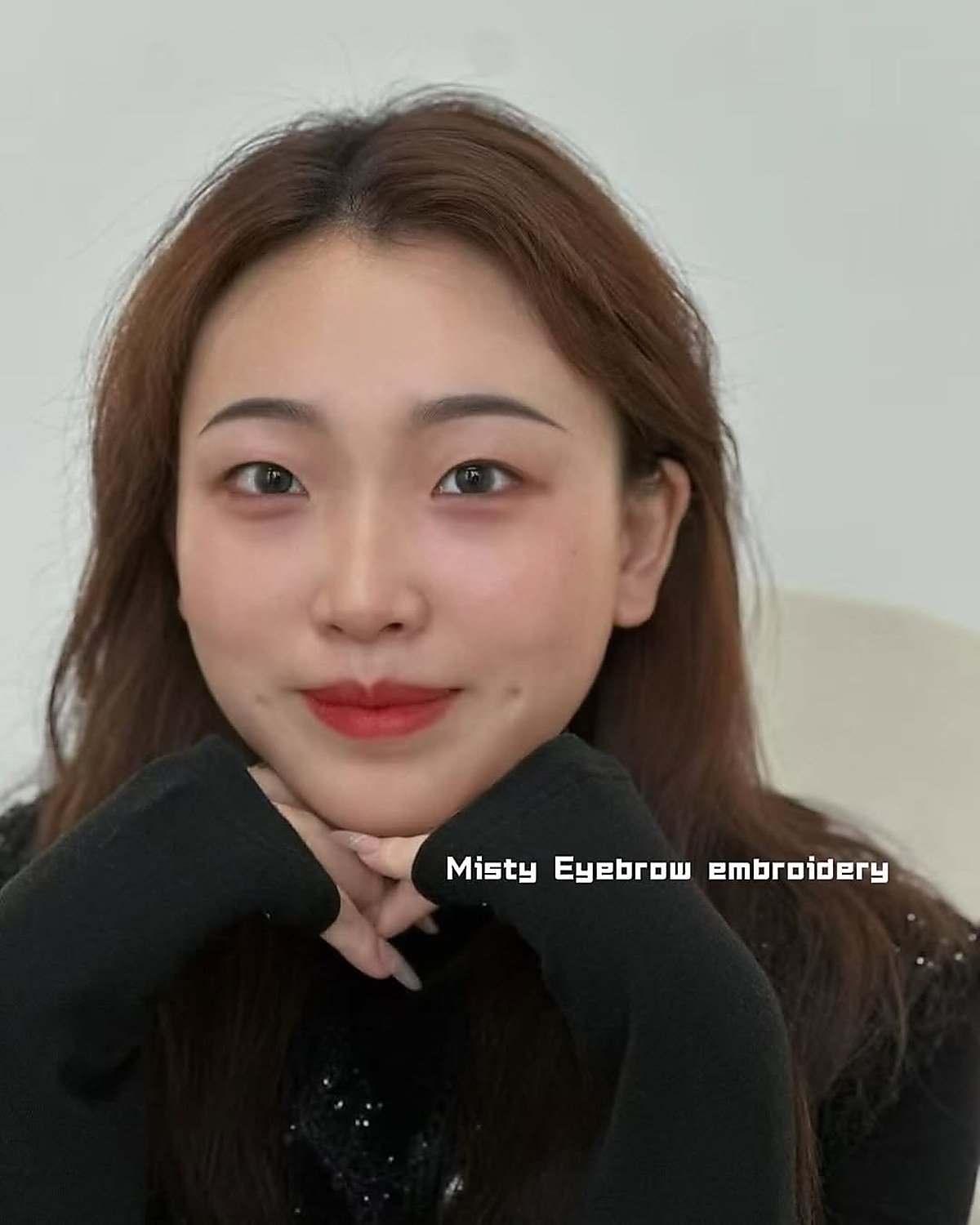 Misty brow embroidery result — soft powder finish