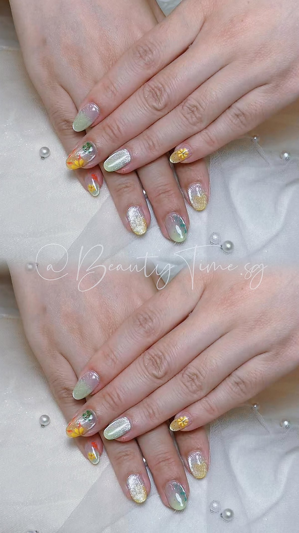 Nail art with subtle glitter design