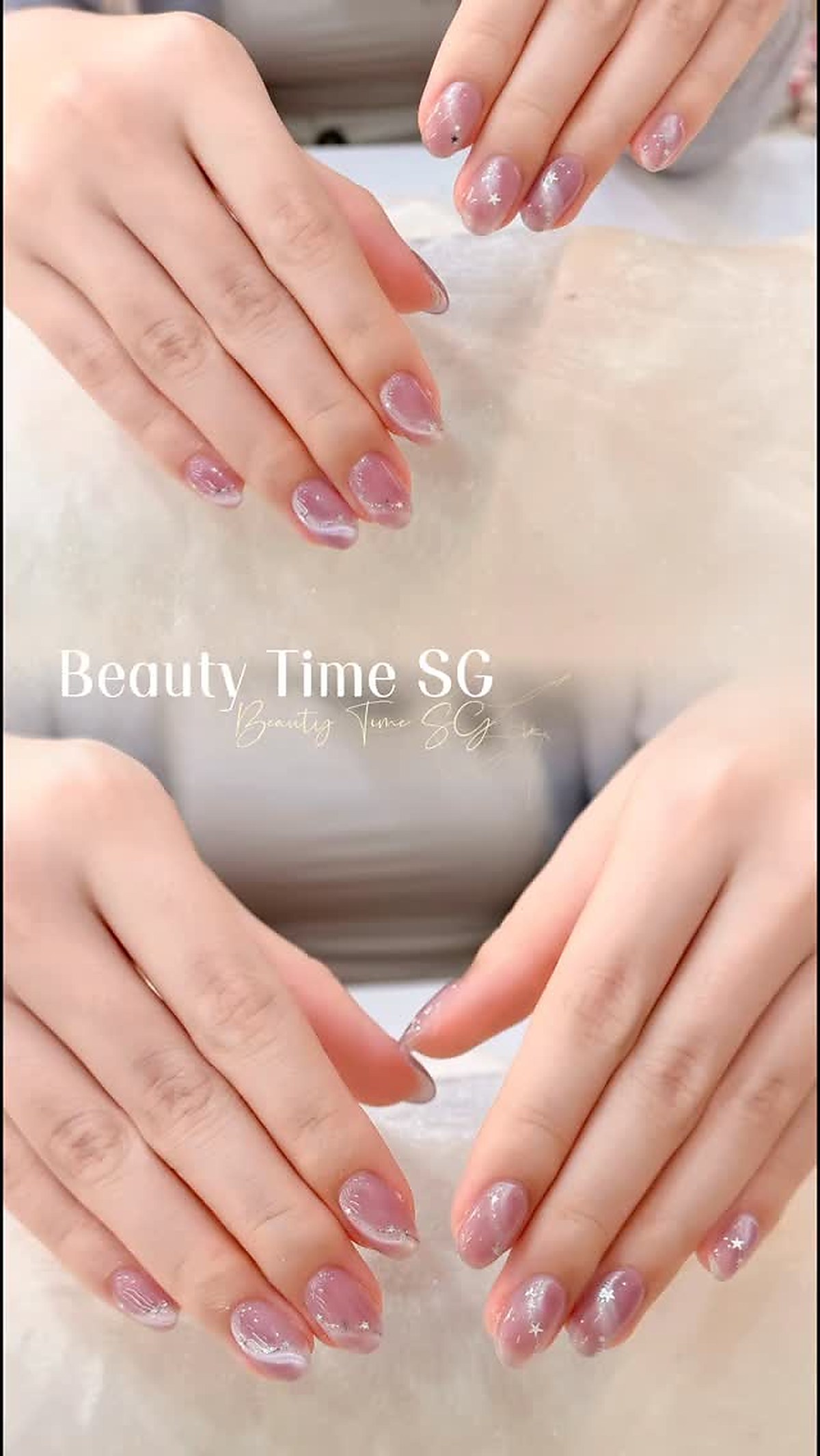 Manicure with nail art and glitter detail