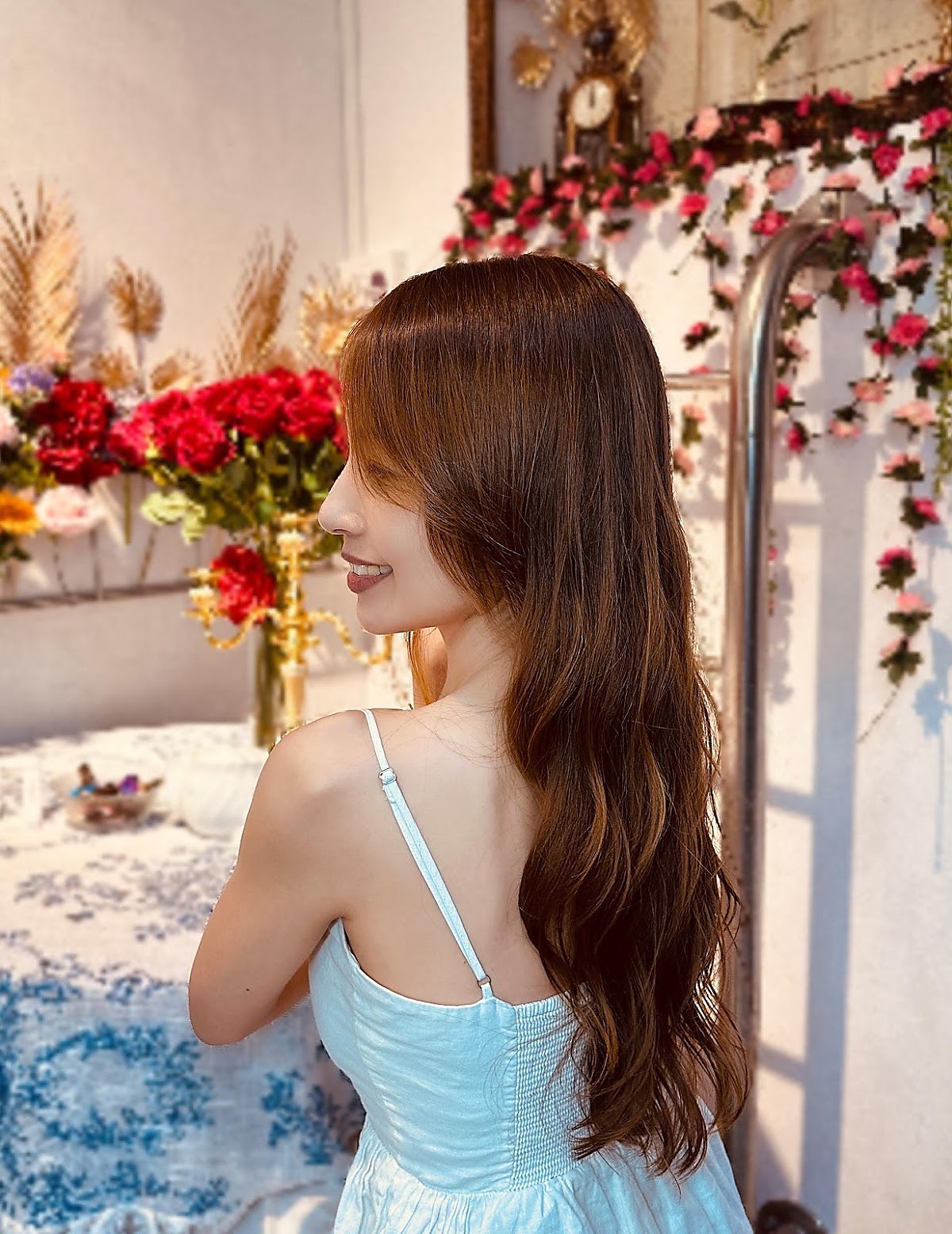 Long hair styling result