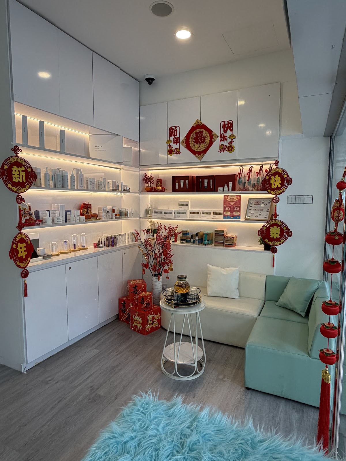 Modern salon interior with beauty products