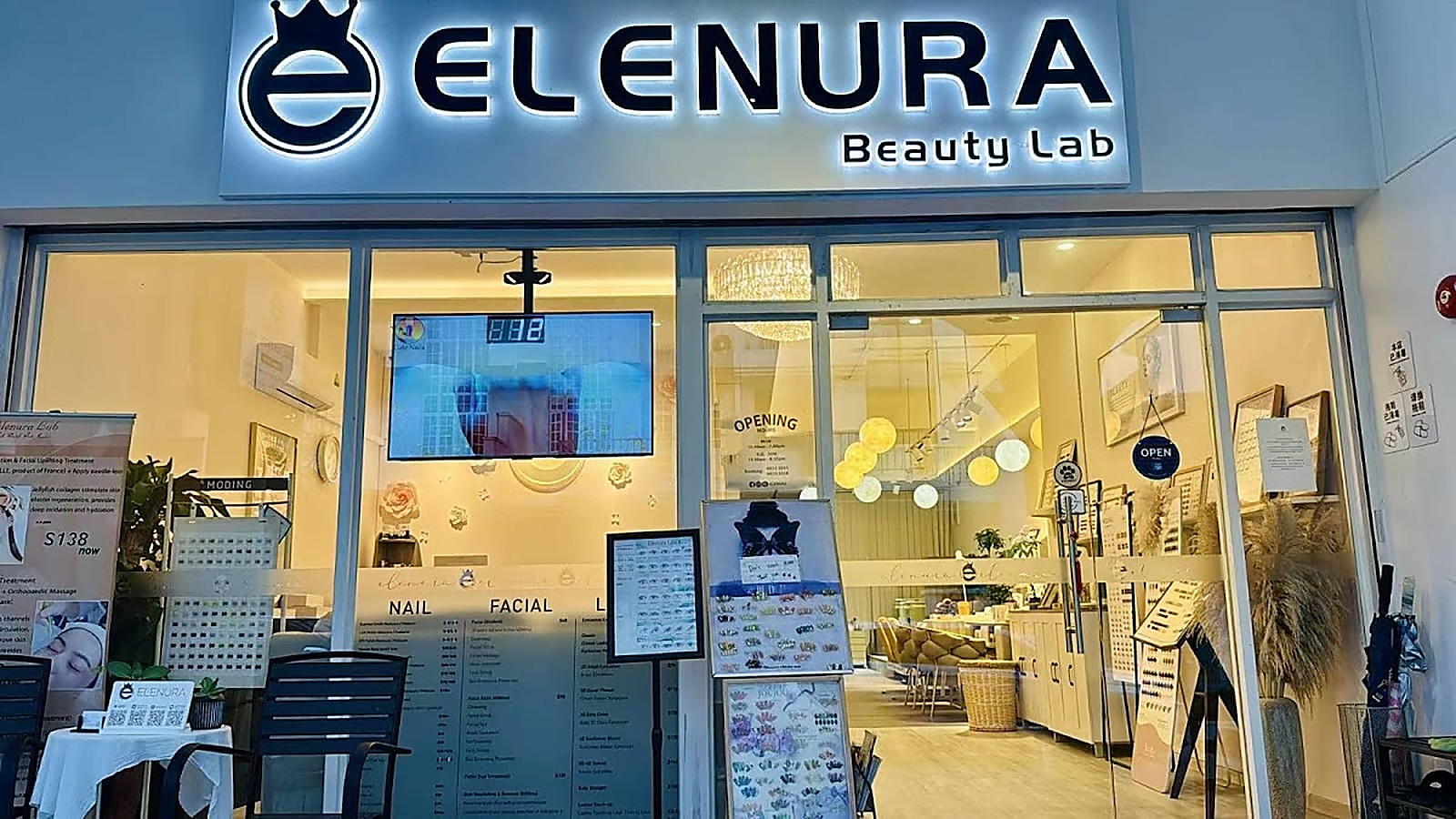 ELENURA storefront at Sun Court, Toh Tuck — a softly lit beauty atelier exterior