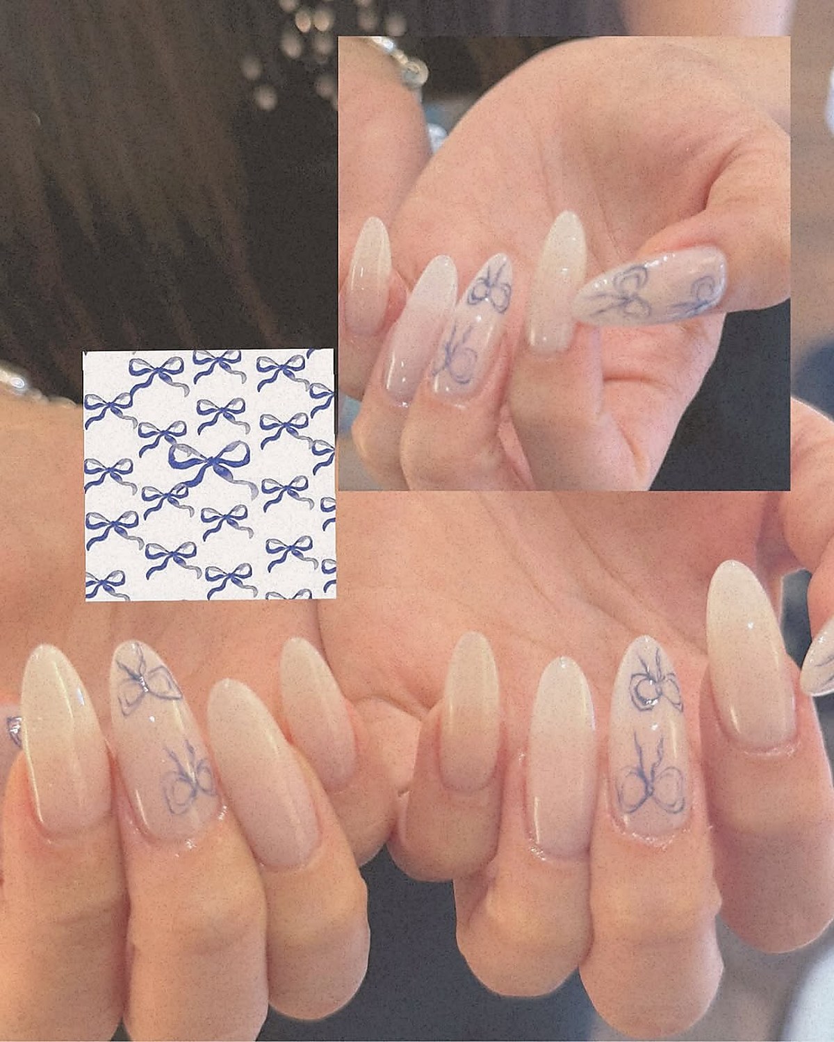 Nail art with delicate bow design detail