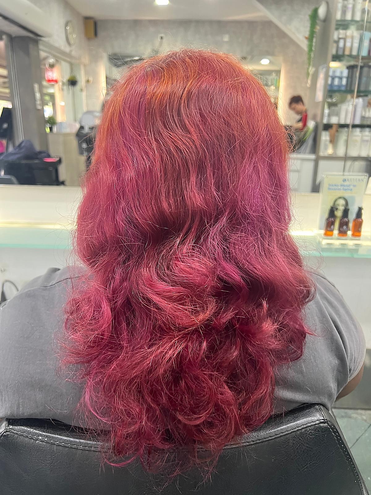 Pink and red hair colour result