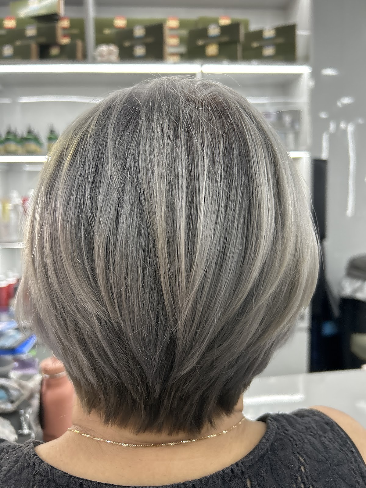 Gray bob haircut result