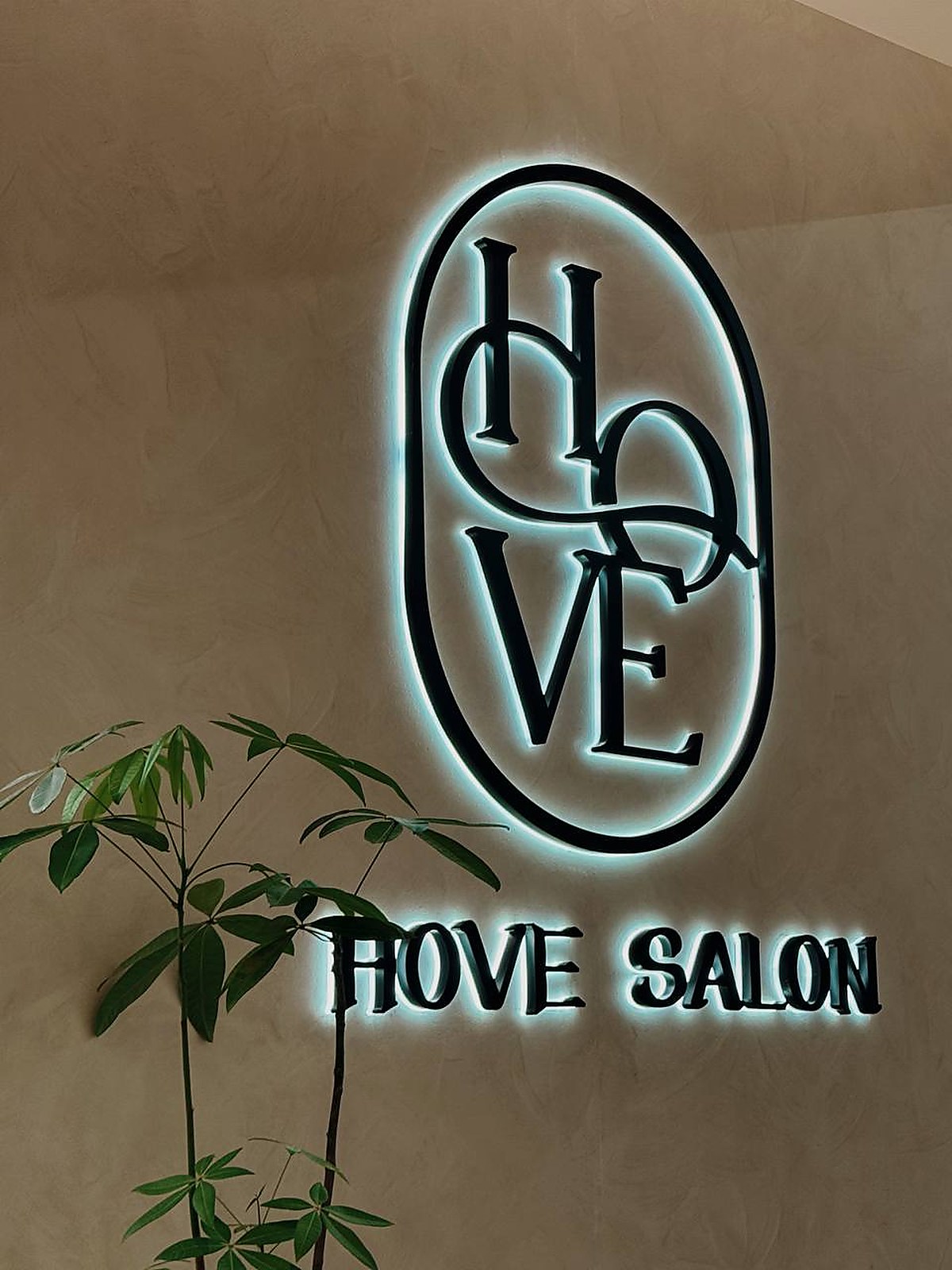 Hove salon neon sign branding detail