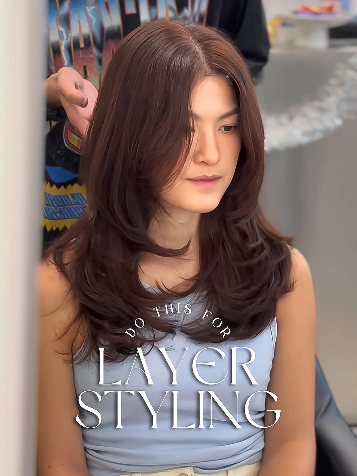 Layered hair styling result