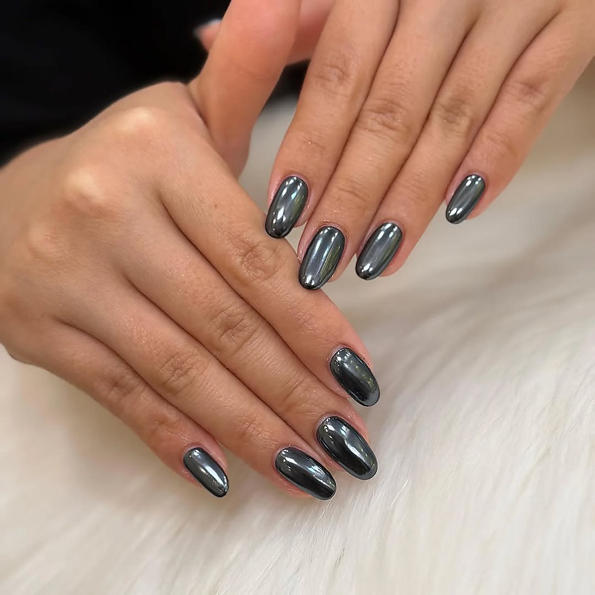 Chrome metallic finish manicure