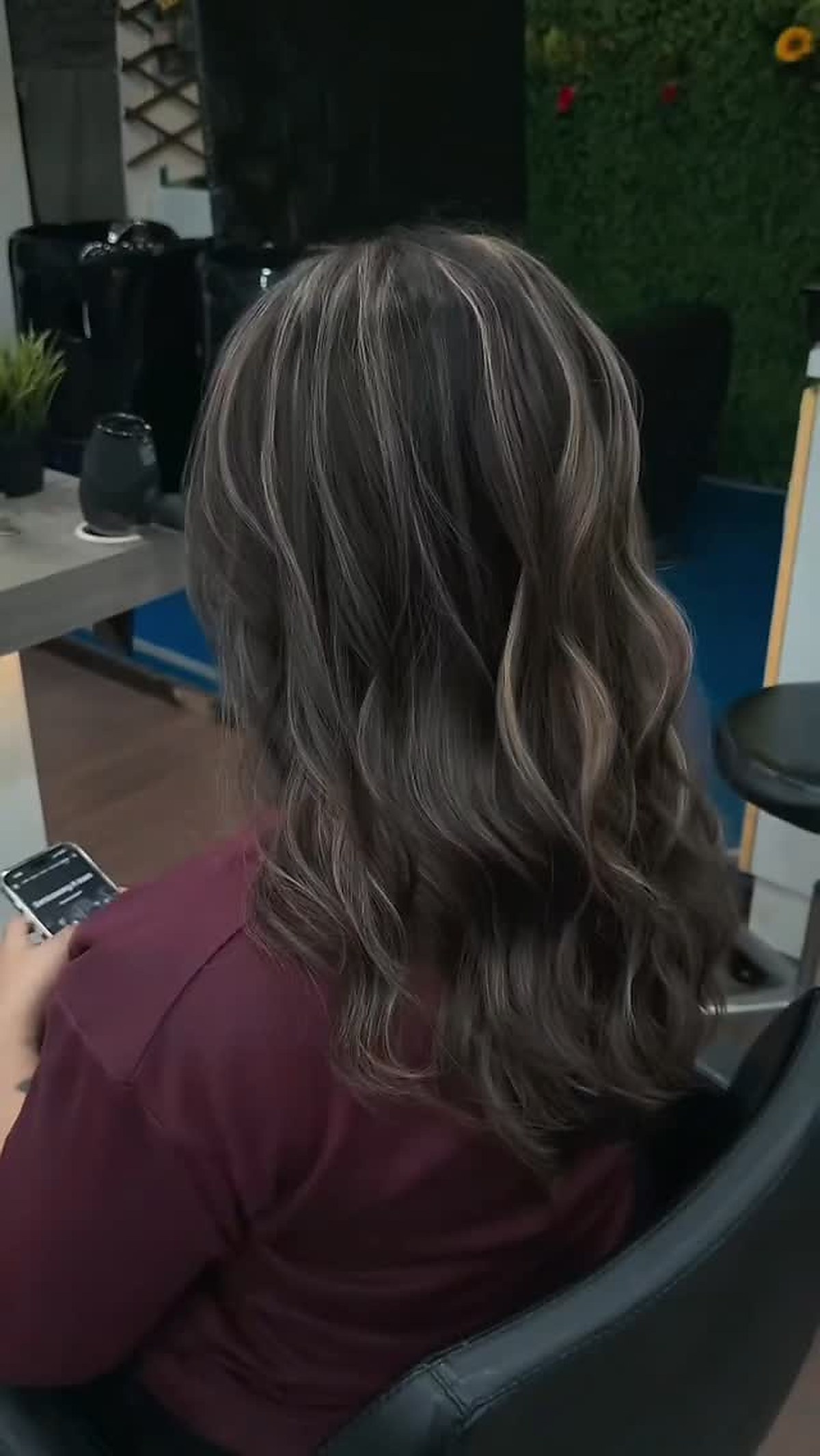 Ash brown wavy hair colour result