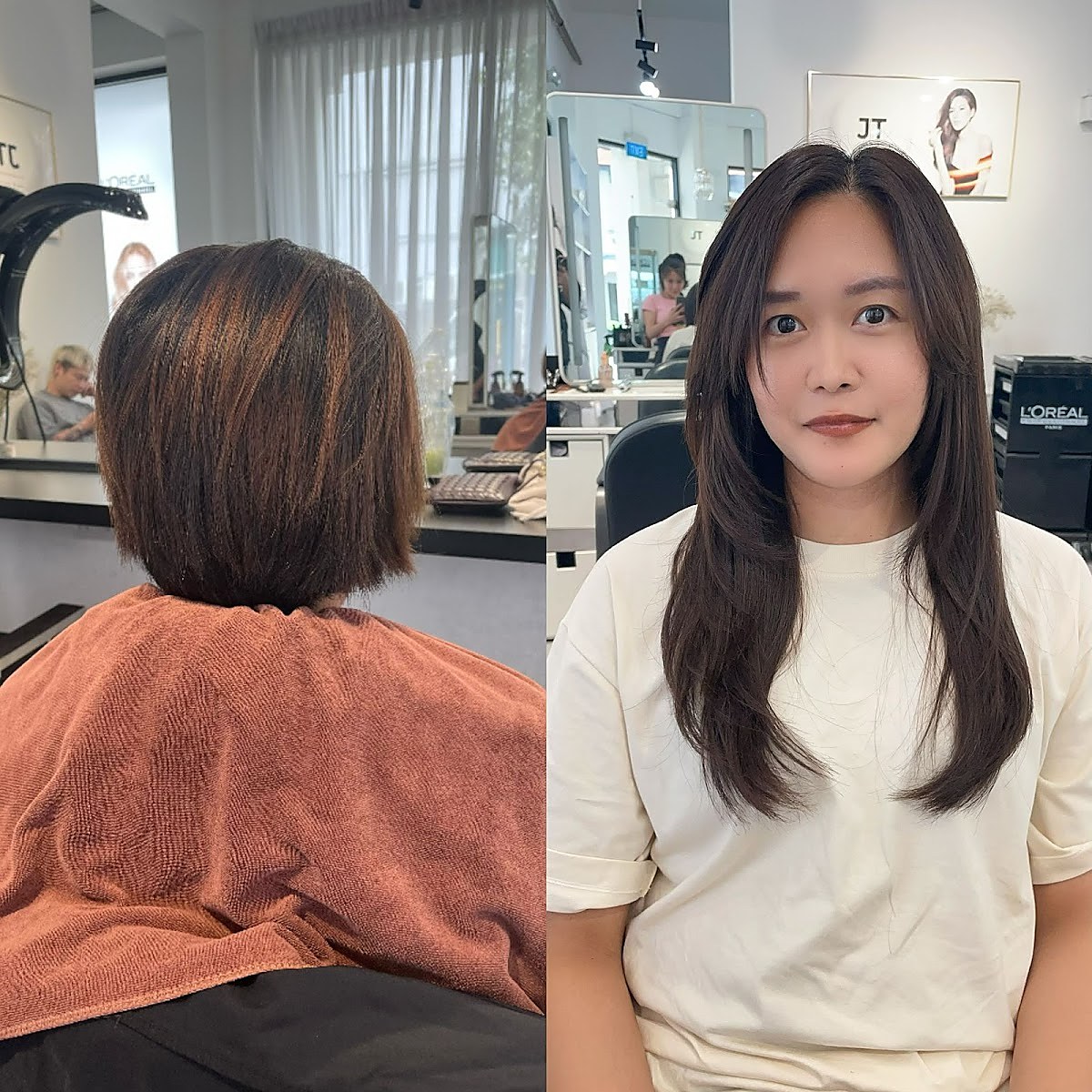 Hair extension transformation, before and after