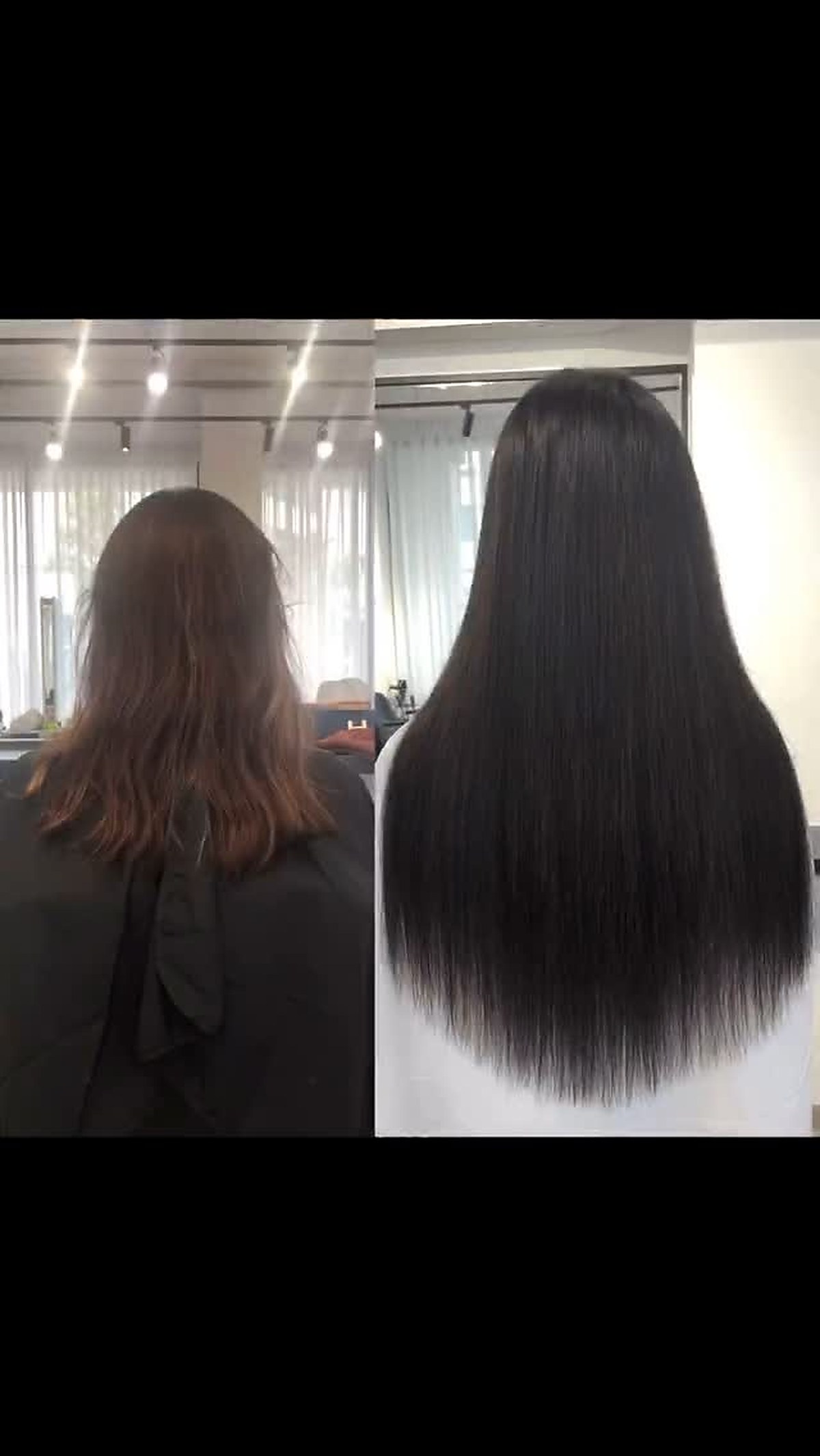 Hair length extension, before and after