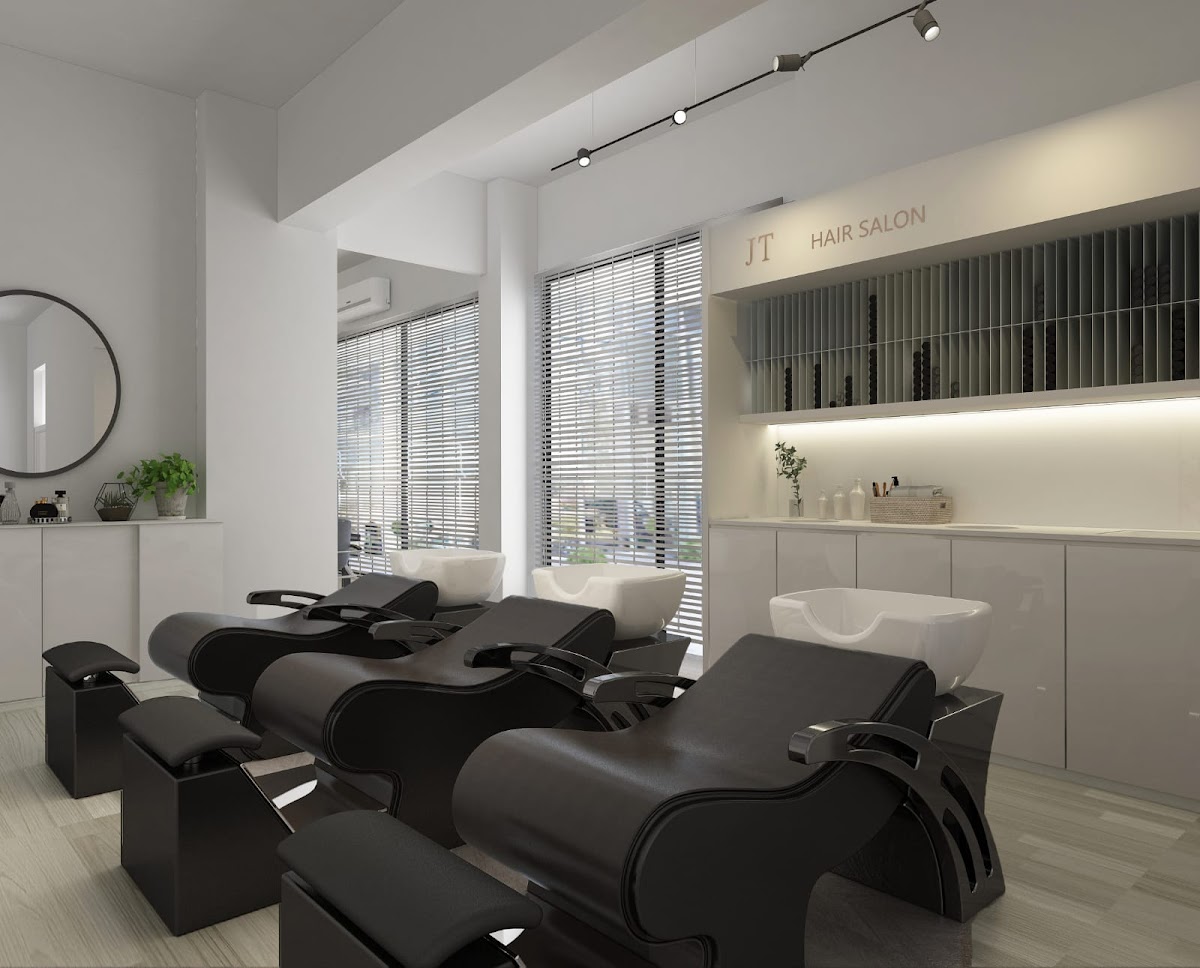 Modern salon interior with shampoo station at JT Hair & Beauty Salon