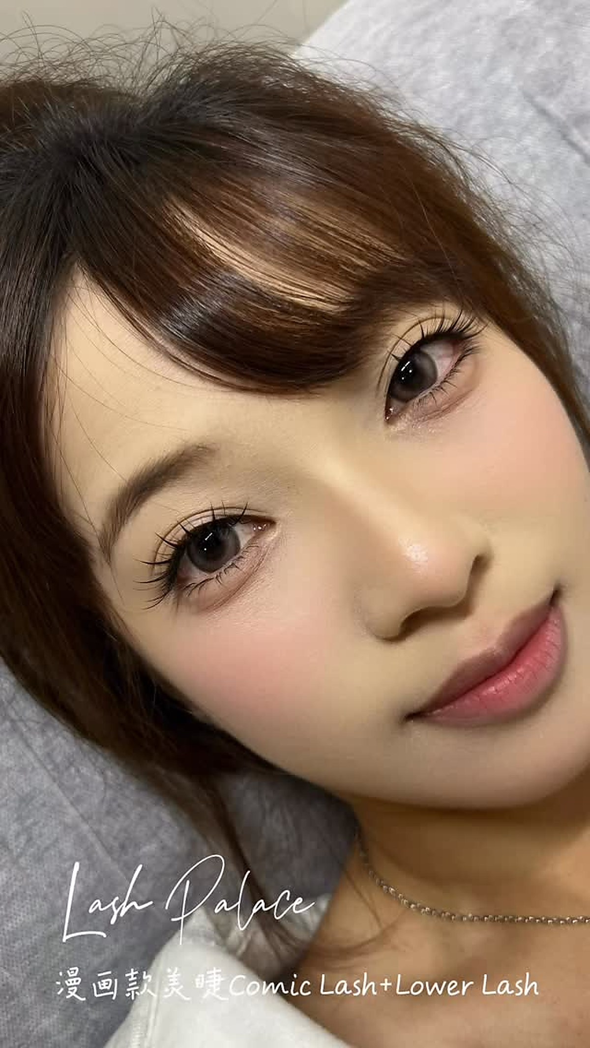 Lash extensions paired with soft makeup, full lash line