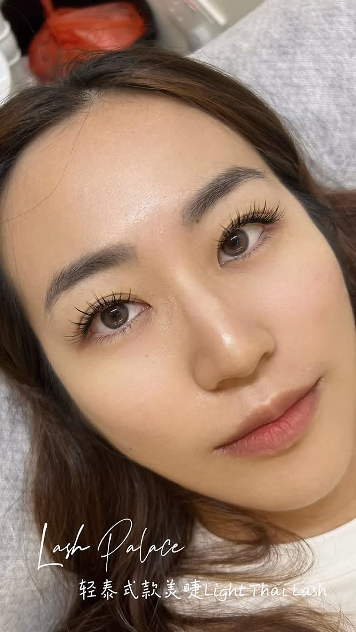 Close-up of finished lash extensions showing detail