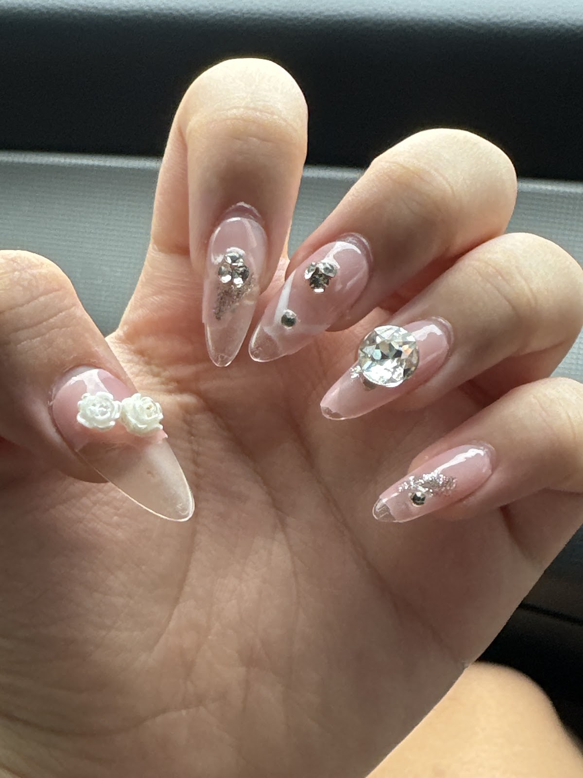 Bridal nail art with embellishments by Maison Glam