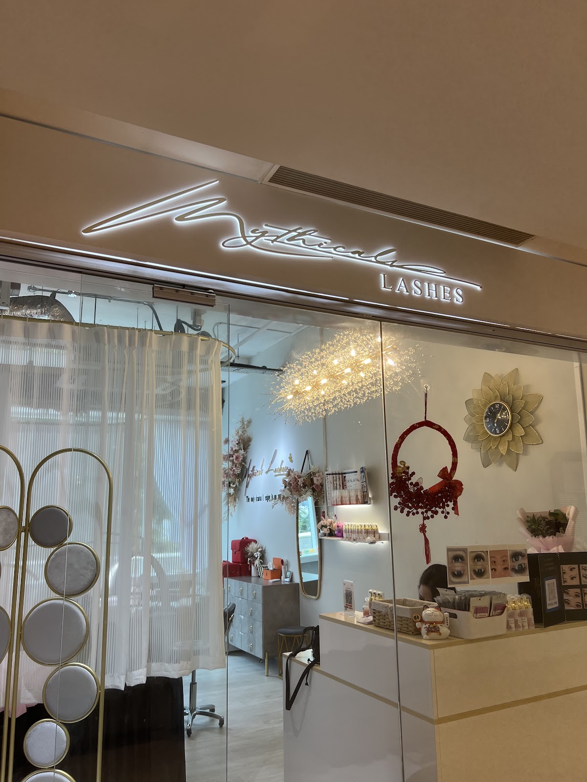 Lash salon storefront interior at Mythical Lab, Hougang