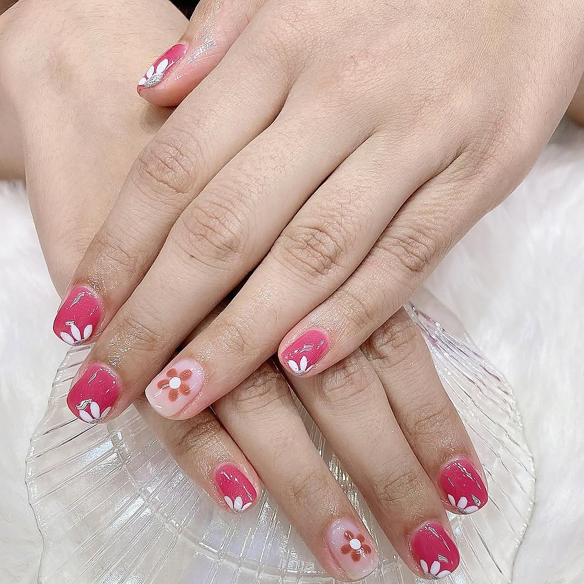 Floral hand-painted nail art design