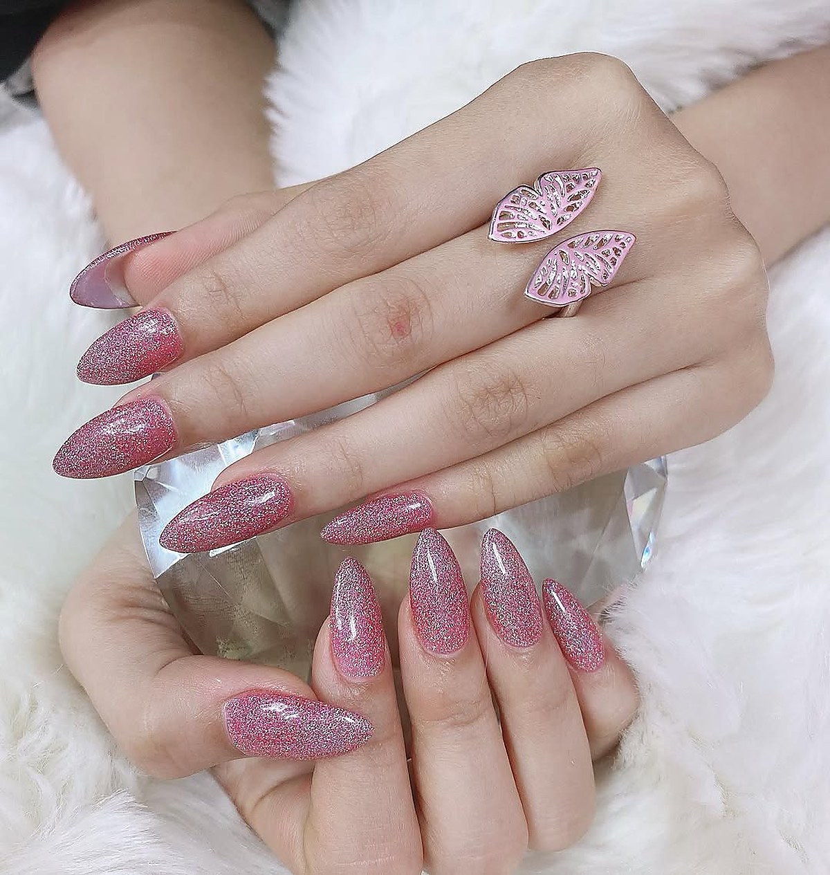 Glitter nail art manicure finish