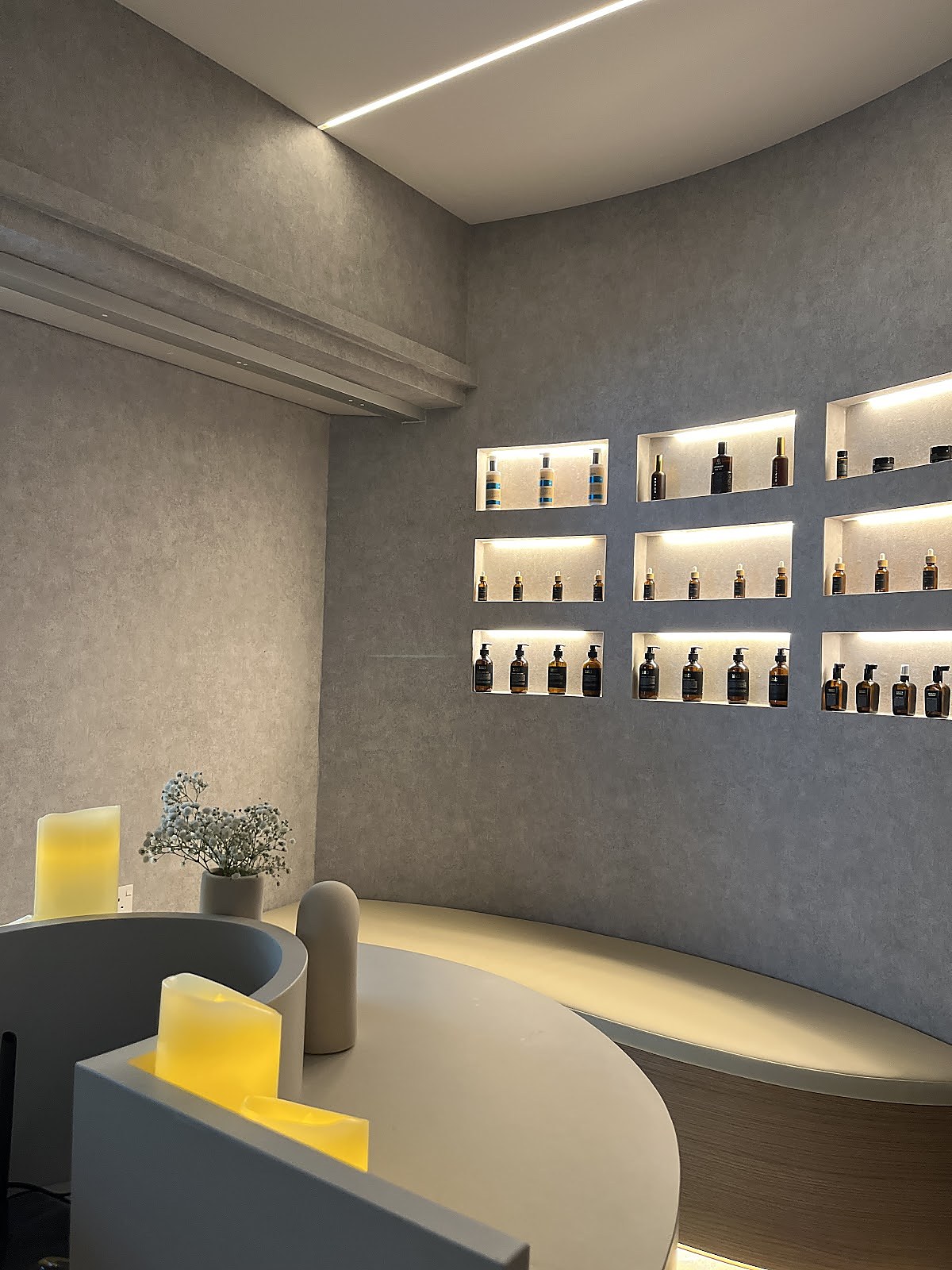 Modern salon interior with wood tones and soft light