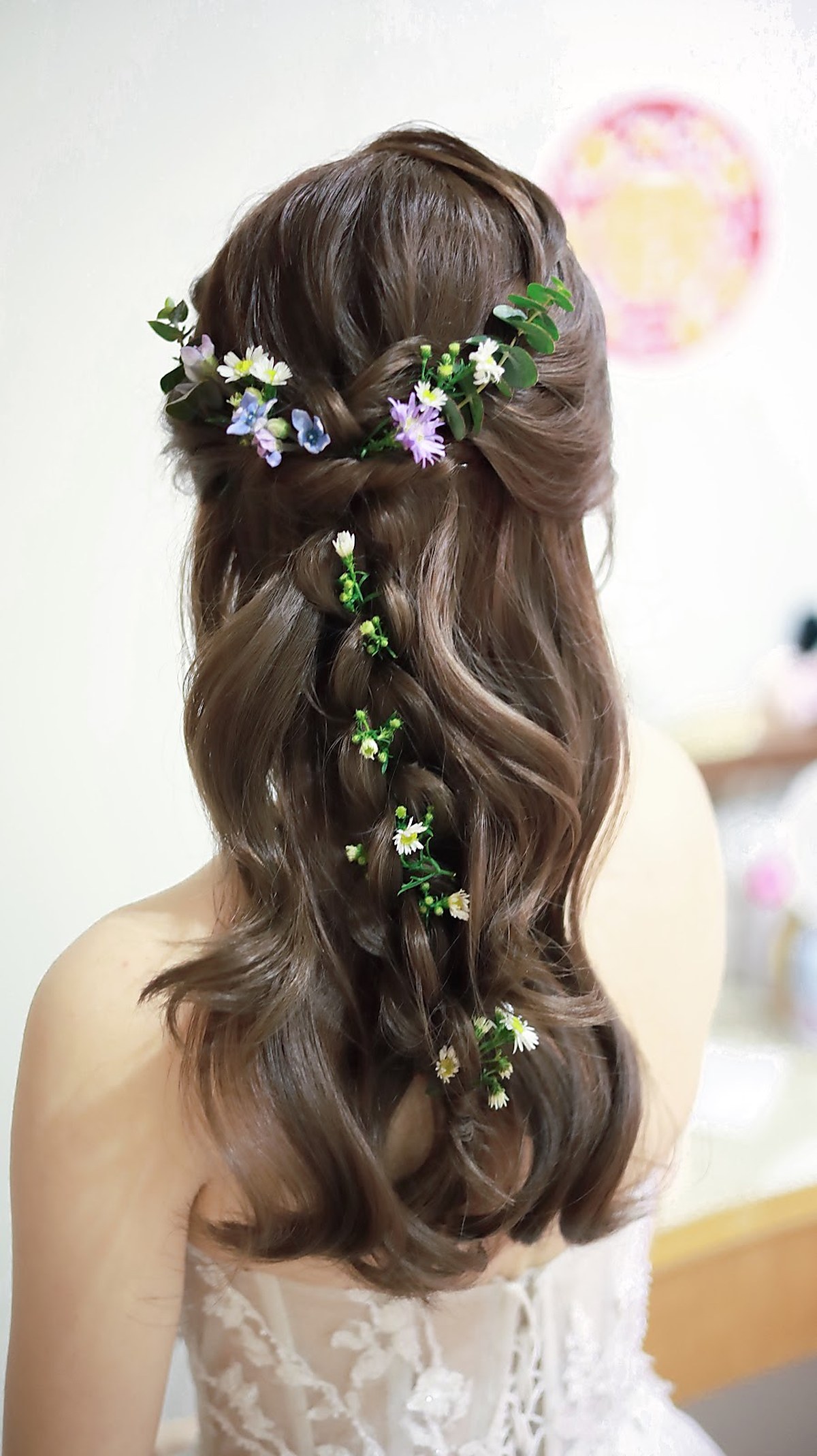 Floral braided hair styling