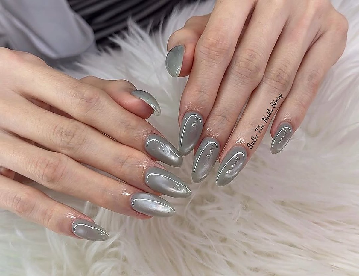 Metallic nail art design close-up