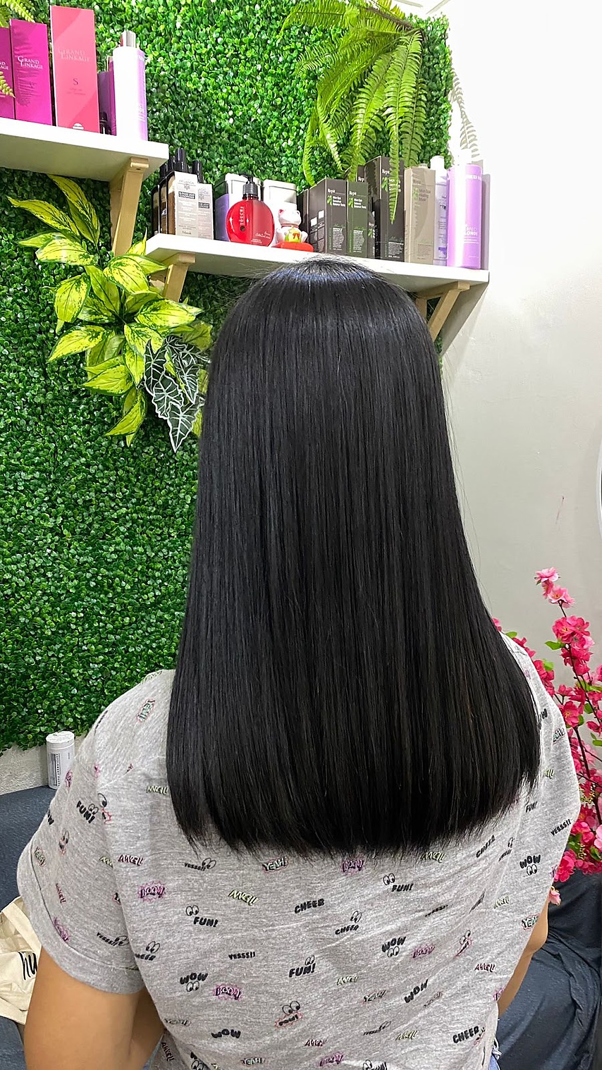 Long straight hair finished result