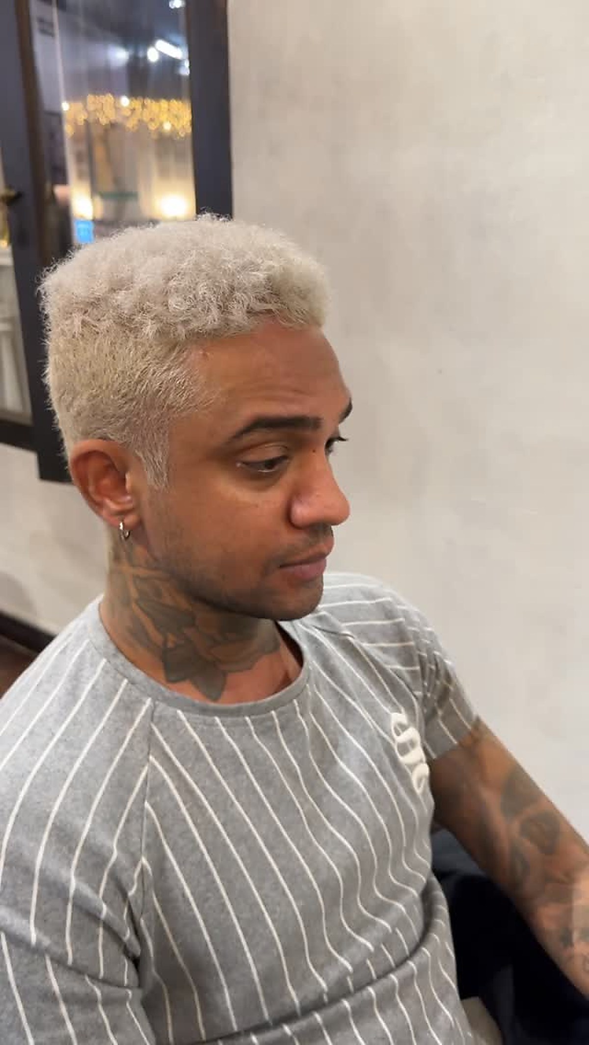 Platinum blonde short hair style