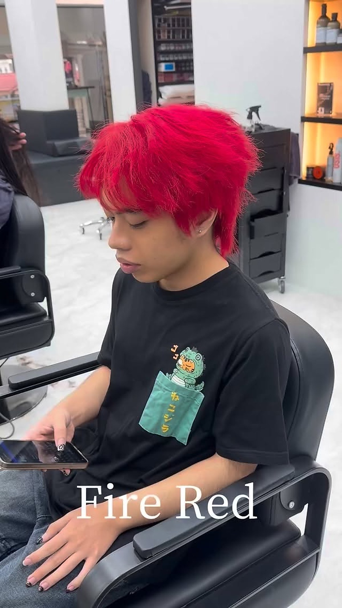 Fire red short hair style finished at Wecut Hair Salon
